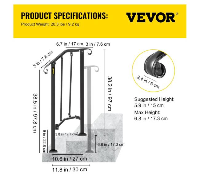 turėklas vienam ar dviem žingsniams juodas6