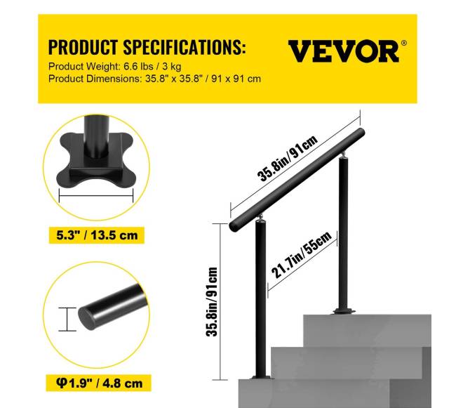 lauko laiptų turėklai, 86 cm, reguliuojami6