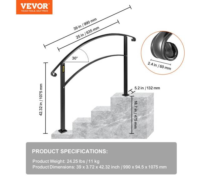 Reguliuojamas lauko laiptų turėklas, 3 pakopos6