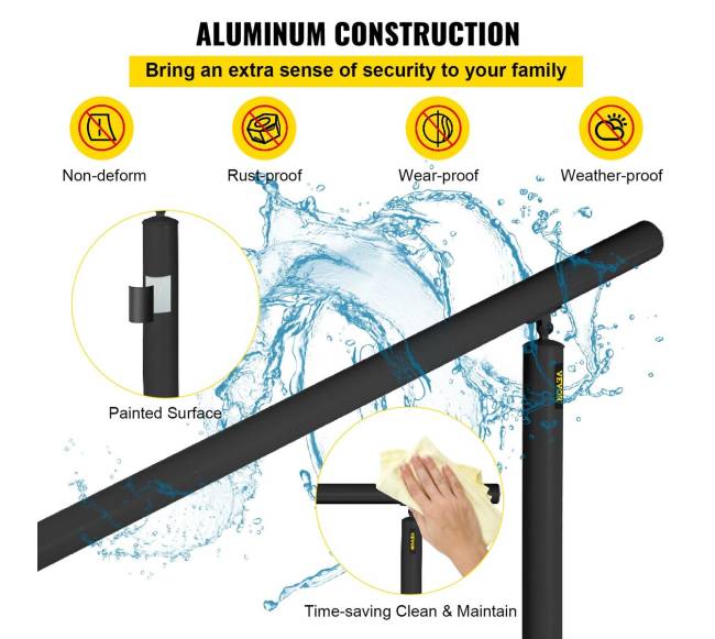 Laiptų turėklų komplektas 5 FT, juodas aliuminis3