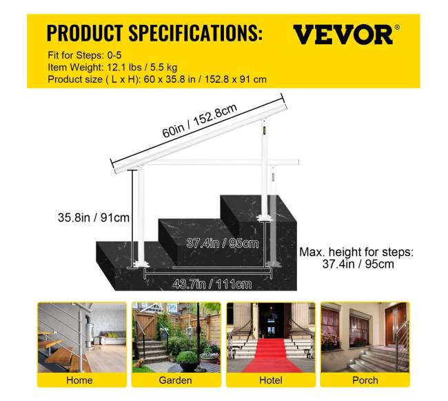 Turėklų rinkinys laiptams, baltas aliuminis6