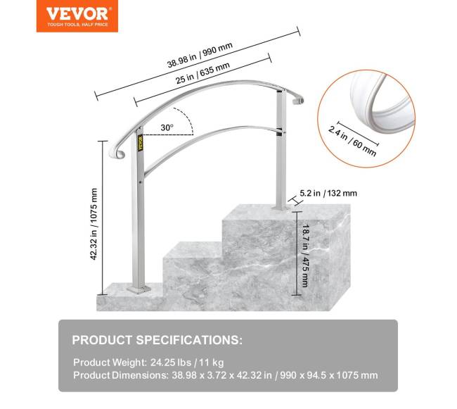 3 žingsnių lauko laiptų turėklas6