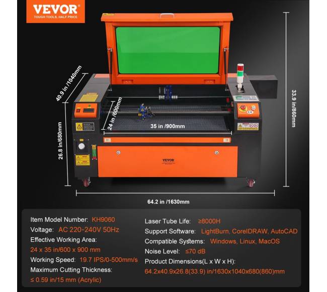 100W CO2 lazerinis graviravimo įrenginys, 600x900 mm6