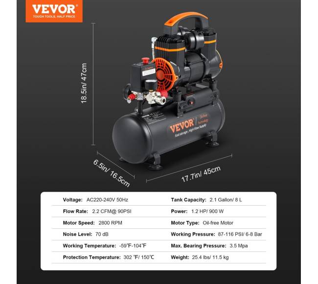 2.1 galono tylus oro kompresorius be alyvos6