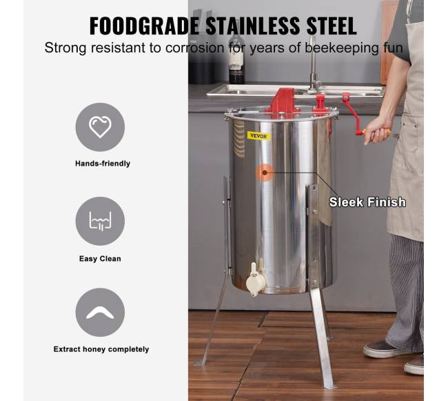 Rankinė medaus sukimo centrifuga, trijų rėmelių ekstraktorius3