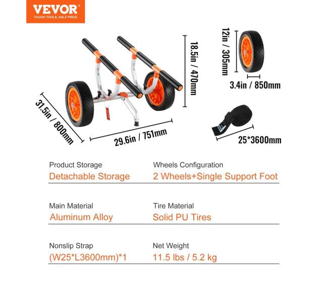 Kanojų vežimėlis su reguliuojamu pločiu ir atrama6