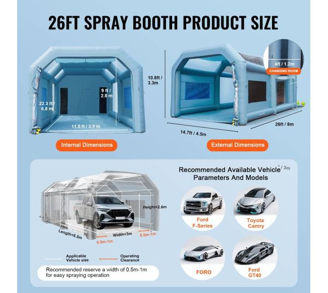 Pripučiama dažymo kabina su filtrais 8x4.5x3.3m7