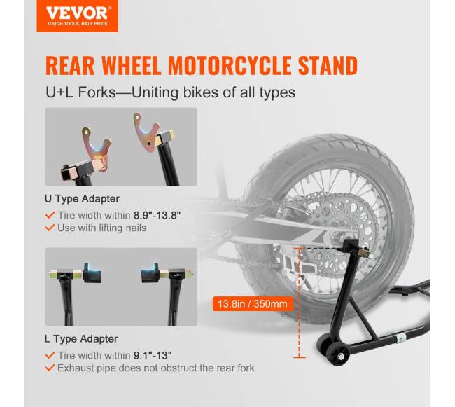 Motociklo galinio rato stovas su U + L šakės šarnyru1