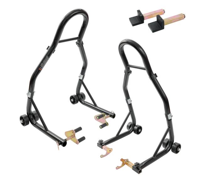 Motociklo stovų rinkinys priekinei ir galinei dalims0