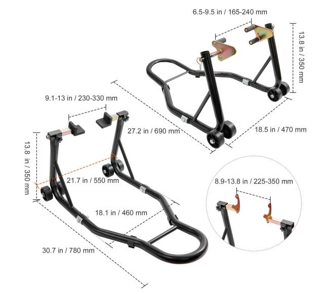 Motociklo stovų rinkinys priekinei ir galinei dalims6