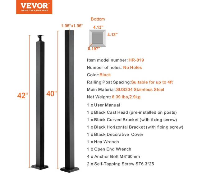 Laiptų turėklų stulpas 107 x 5 x 5 cm6