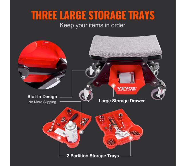 Mechaniko kėdutė su ratukais ir įrankių stalčiais3