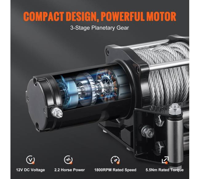 Elektrinė gervė 12V 2041 kg su plieniniu lynu2