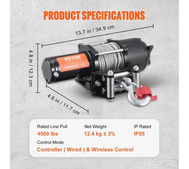 Elektrinė gervė 12V 2041 kg su plieniniu lynu6
