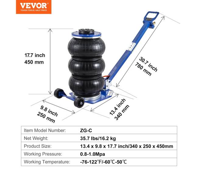 Oro domkratas, 3 tonų, pakelia iki 45 cm6