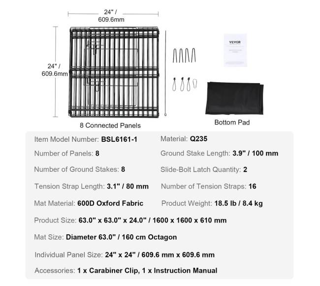 Šunų maniežas, 8 panelių metalinis maniežas6
