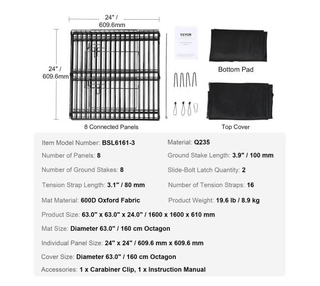 Šunų maniežas, 8 panelės su viršutine danga ir kilimėliu6