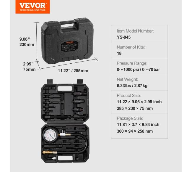 Dyzelinio variklio kompresijos testeris, 18 vnt.6