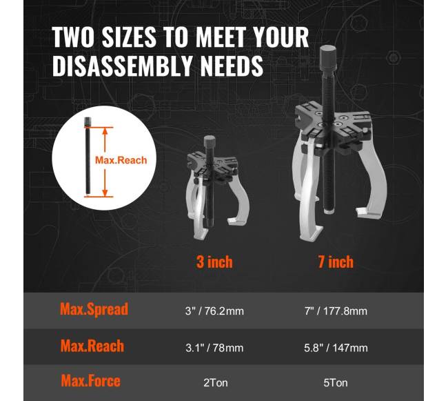 Pavarų ištraukėjo rinkinys, 3 ir 7 colių6