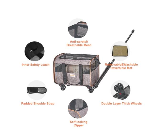 Katės vežimėlis su ratukais ir teleskopine rankena6