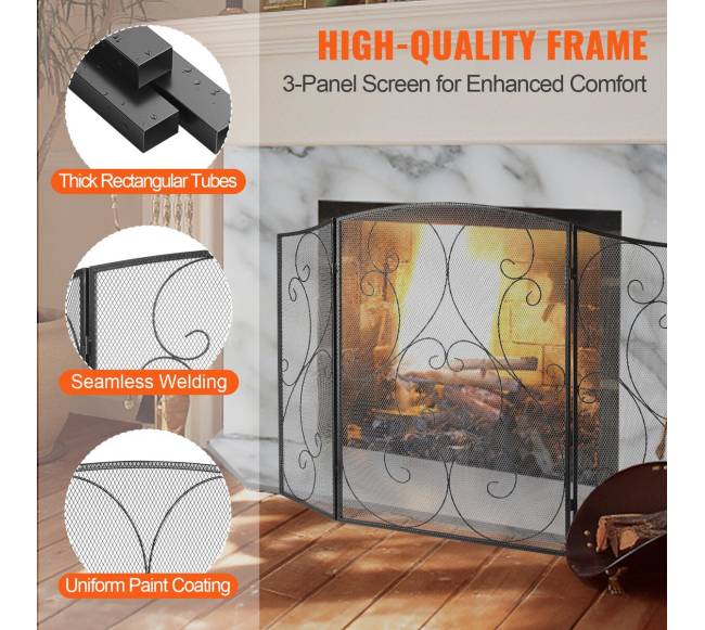 ugniasienės ekranas 3 dalių, tvirtas metalinis tinklas2