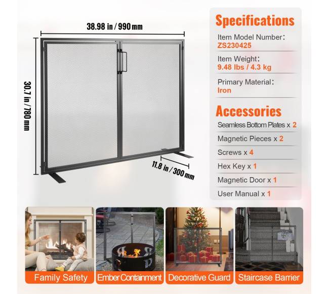 Židinio ekranas vienos dalies su durelėmis6