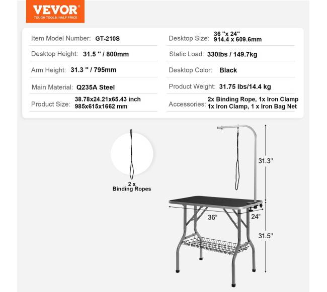 Šunų kirpimo stalas su tvirtinimu, 914 x 610mm6