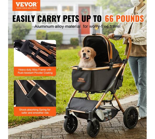 Šunų vežimėlis su keturiais ratais ir stabdžiais1