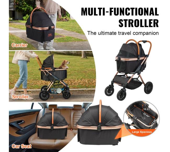 Šunų vežimėlis su keturiais ratais ir stabdžiais4