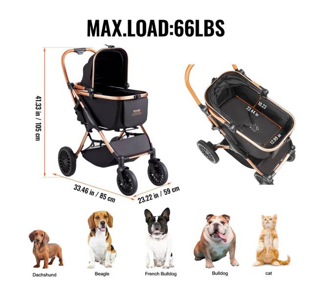 Šunų vežimėlis su keturiais ratais ir stabdžiais5