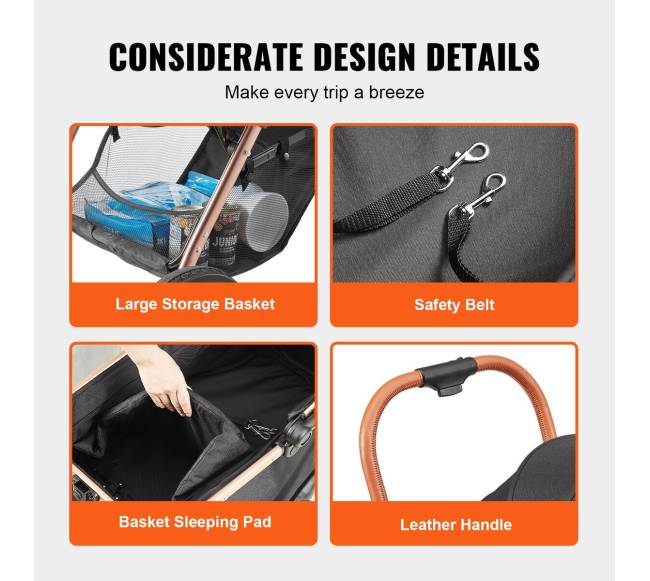 Šunų vežimėlis su keturiais ratais ir stabdžiais6