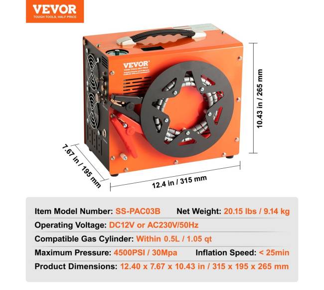 nešiojamas pcp kompresorius, 4500 psi6