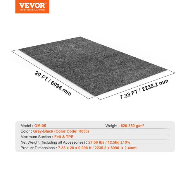 Garažo grindų kilimėlis, 2.28 x 6.1 m6