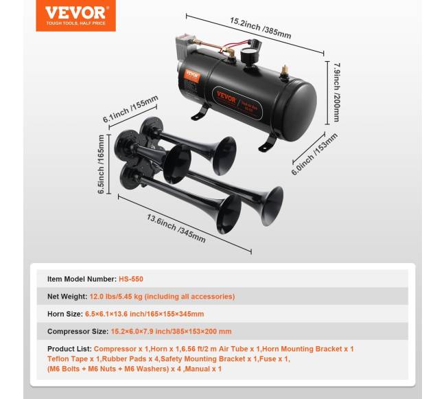 Traukinio signalų komplektas 4 trimitai su kompresoriumi6