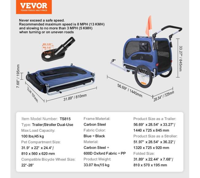 Dviračio priekaba augintiniams iki 45 kg6