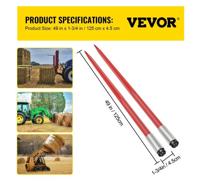 Šienų smaigai su tvirtinimu traktoriams 125 cm6