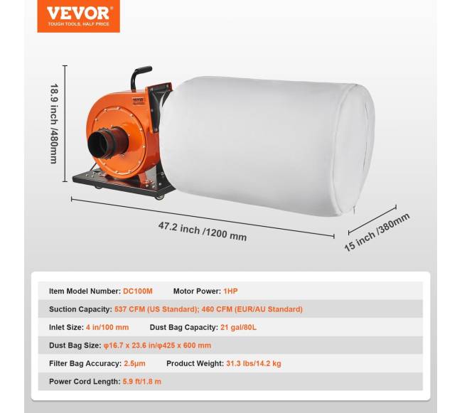 Dulkių surinktuvė 1 AG, 460 CFM oro srautas6