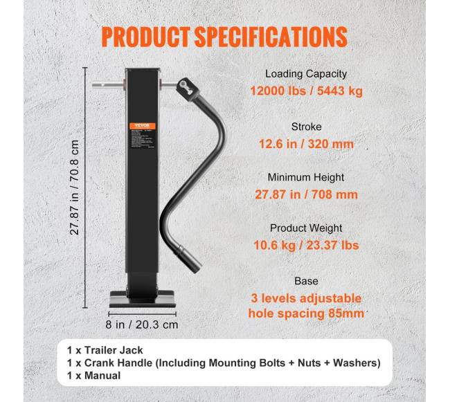 Priekabos domkratas, 5443 kg keliamoji galia6
