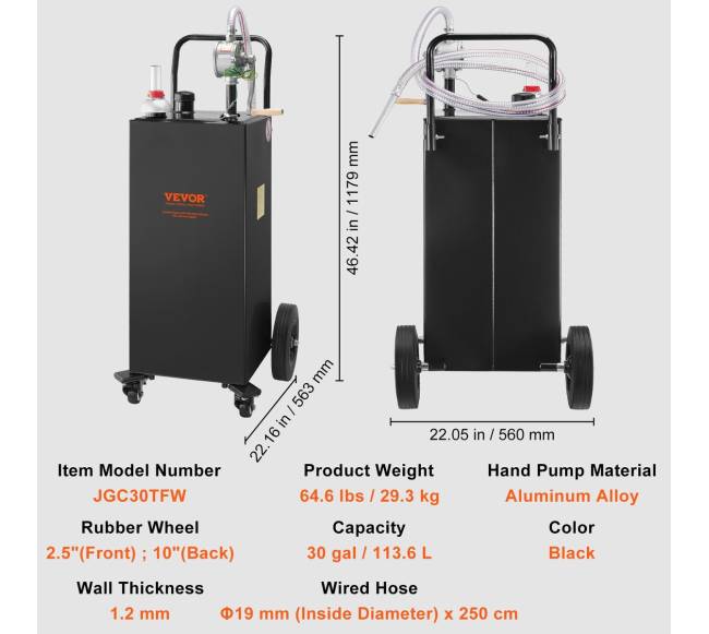 113 litrų kuro vežimėlis su rankiniu siurbliu6