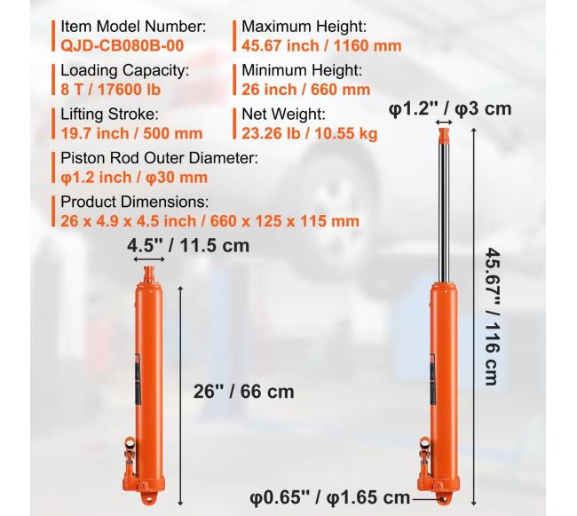 Hidraulinis ilgos eigos keltuvo cilindras, 8 tonų6