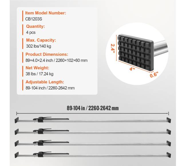 krovinio tvirtinimo strypas reguliuojamas 227–264 cm6