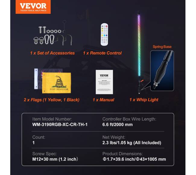 3 ft LED spiralinė antena su nuotoliniu valdymu6