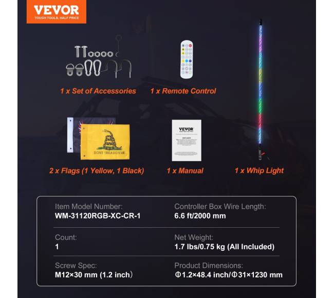 LED švytinčioji antena 4ft RGB su valdymu6