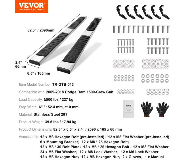 Šoninės pakopos Dodge Ram ekipažui 2009-20236