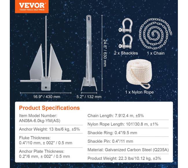 Flukų tipo inkaro komplektas su grandine ir virve6