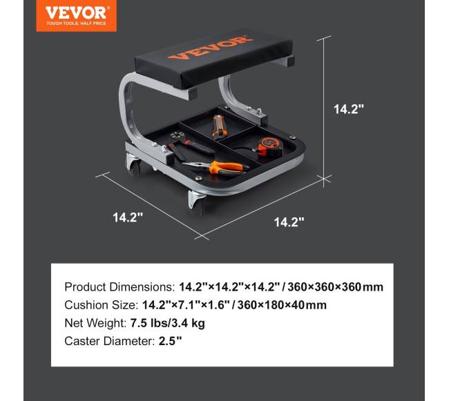 Mechaniko garažo taburetė su įrankių dėklu6