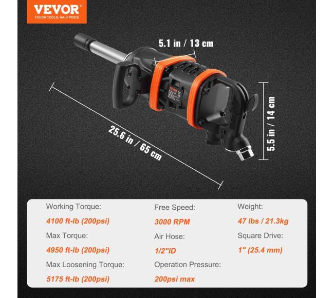 2,5 cm oro smūginis veržliaraktis su 20 cm prailgintu priekalu6