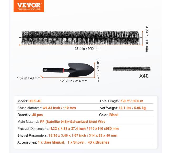 Latakų šepetys 36,6 m ilgio 11 cm skersmens6
