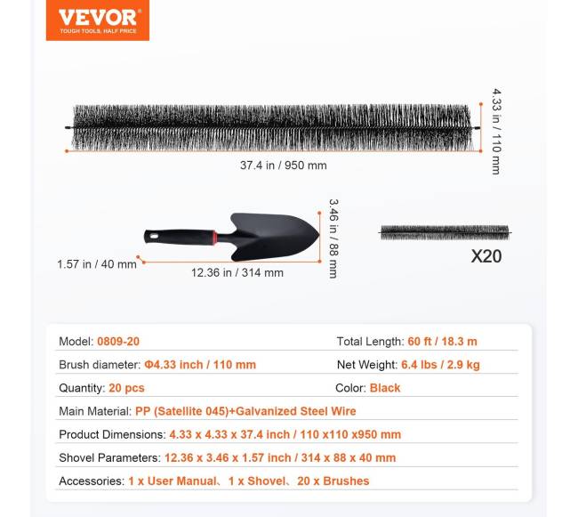 Latakų šepetys, 18 metrų ilgis, 11 cm skersmuo6