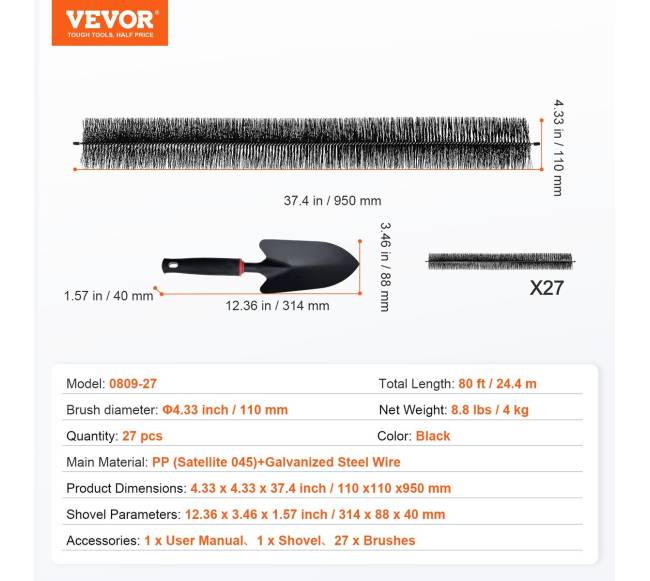 lietvamzdžių šepetys 24,4 m6